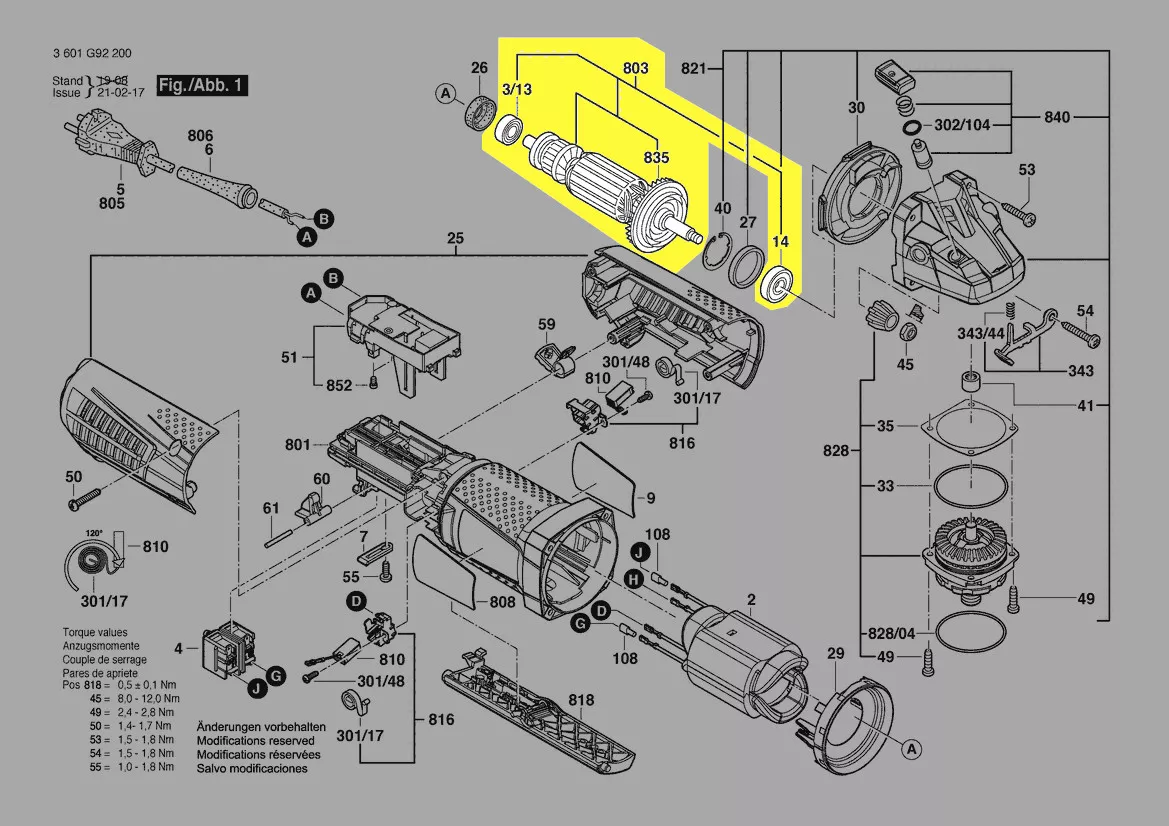 Induit / rotor réf. 1 607 000 V59 Bosch